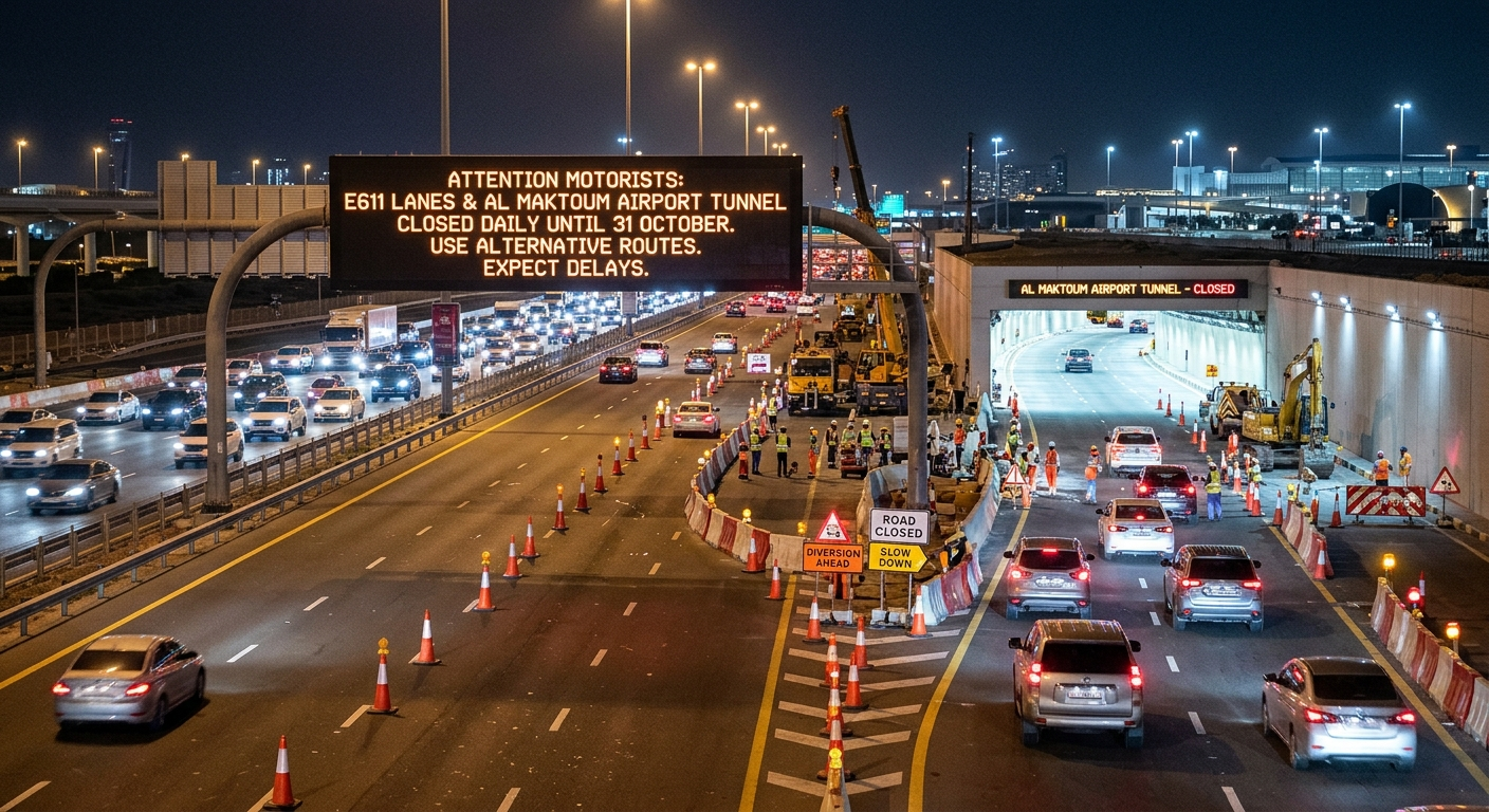 Dubai motorists: E611 lanes and Al Maktoum Airport Tunnel close daily until 31 October